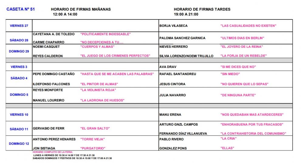 horarios feria del Libro